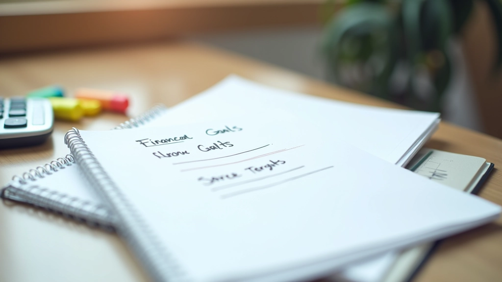 Close-up of financial planning notes with savings goals written and highlighted in different colors