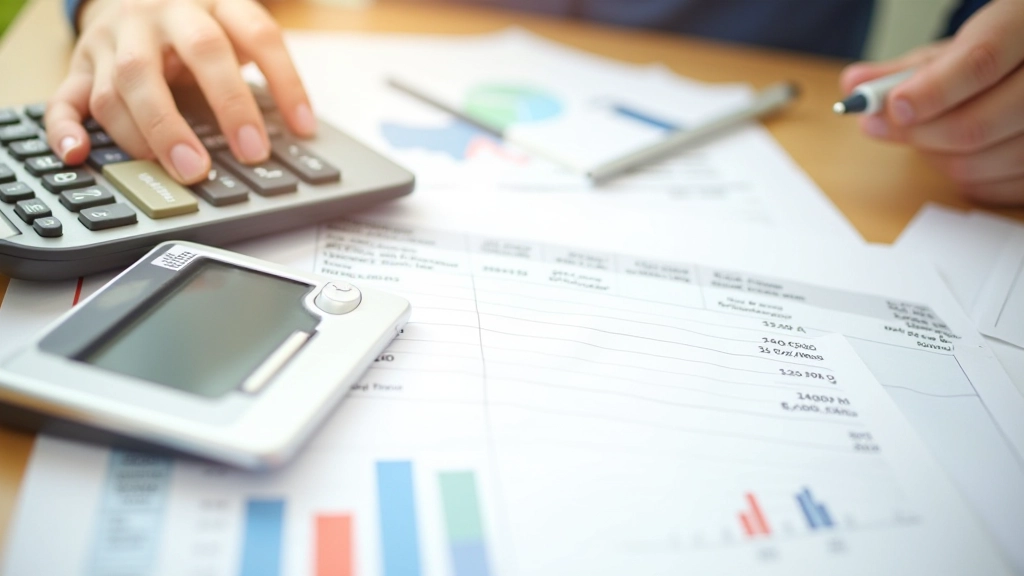 Budget planning with calculator and financial documents