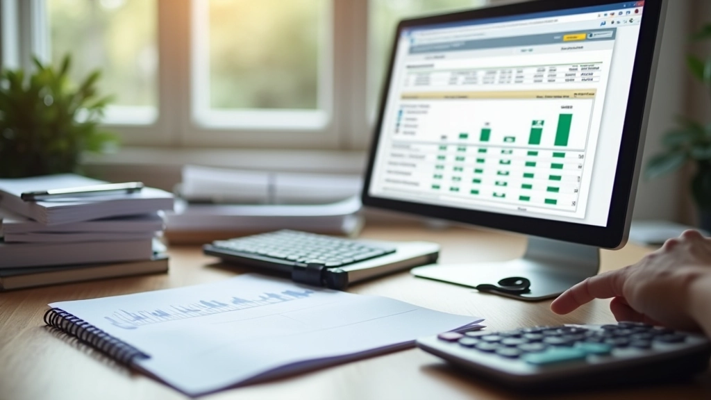 Professional workspace with budget spreadsheet, calculator, and financial documents on organized desk