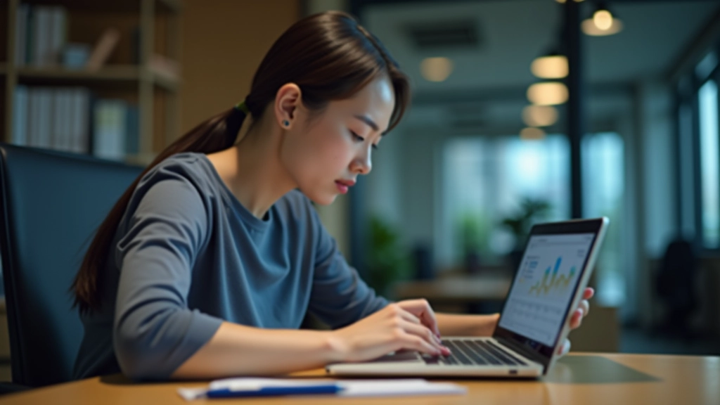 Professional tracking expenses on laptop in modern office